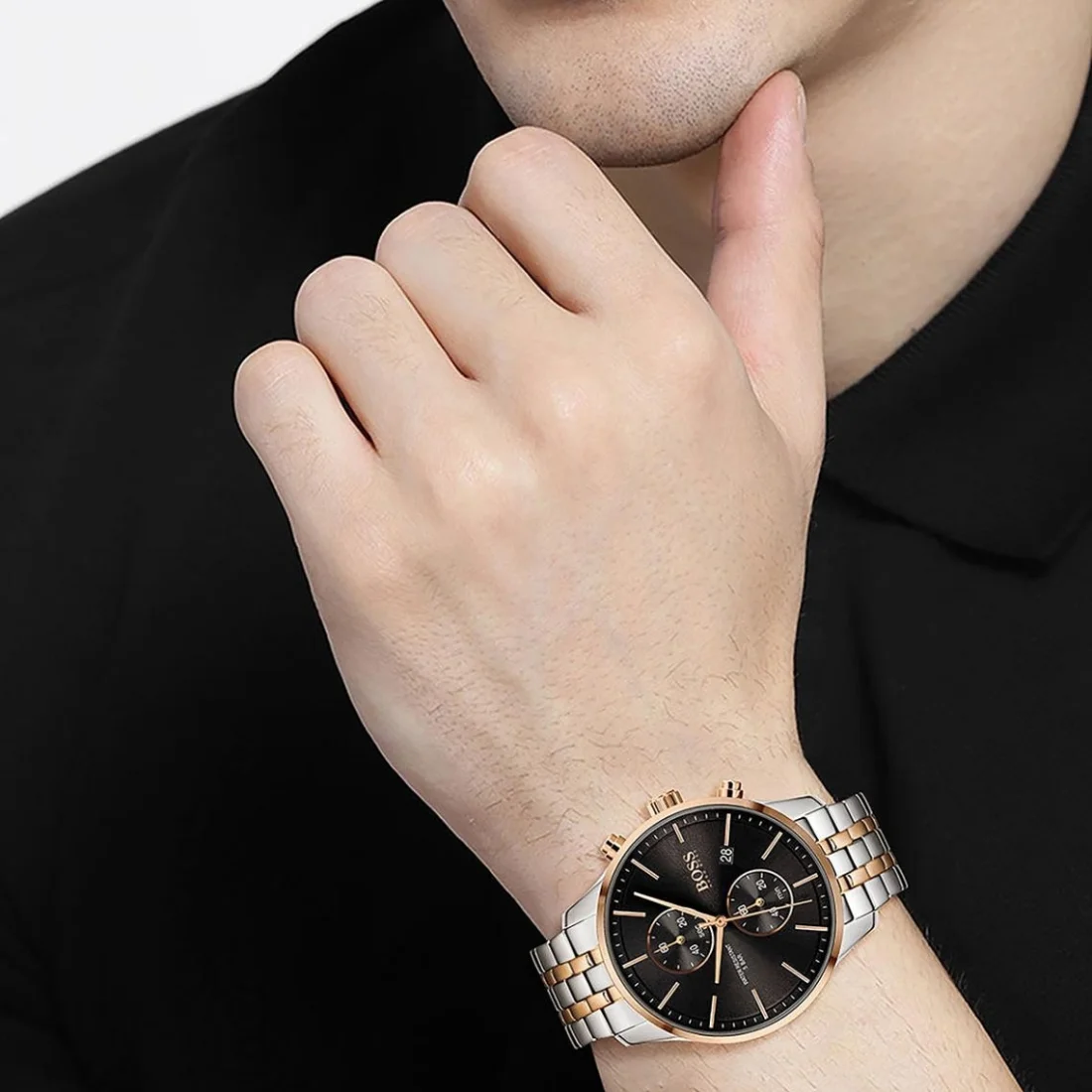 Montre Homme Hugo Boss Associate 1513840 Chronographe Acier Bicolore Argent/Or Rose vue 3