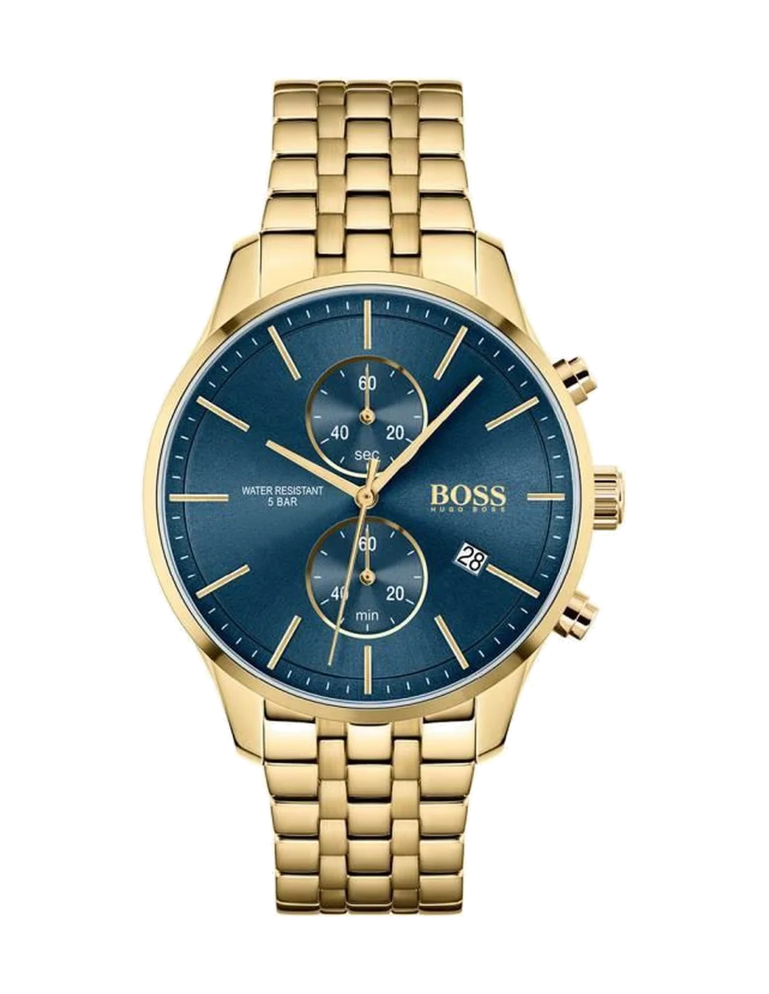 Montre Homme Hugo Boss Associate 1513841 Chronographe Cadran Bleu Bracelet Acier Doré