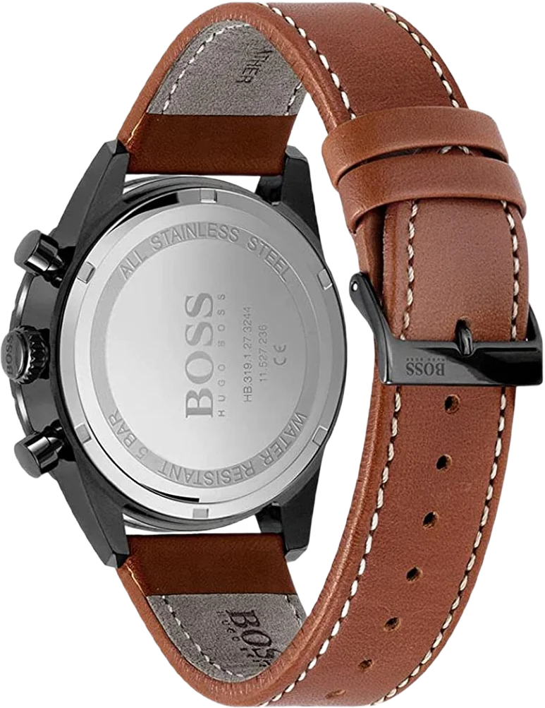 Montre Homme Hugo Boss Pilot Edition 1513851 Chronographe Cadran Noir Bracelet Cuir Marron vue 3