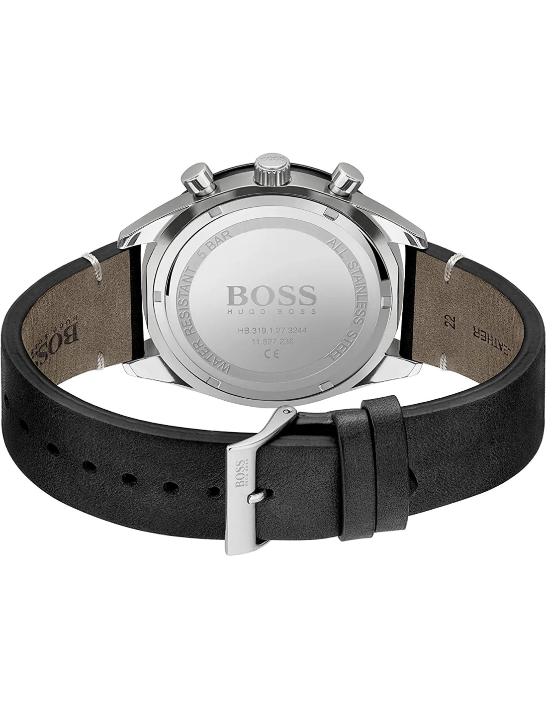 Montre Homme Hugo Boss Santiago 1513864, Boîtier Acier 44mm, Cadran Noir Chronographe, Bracelet Cuir vue 4