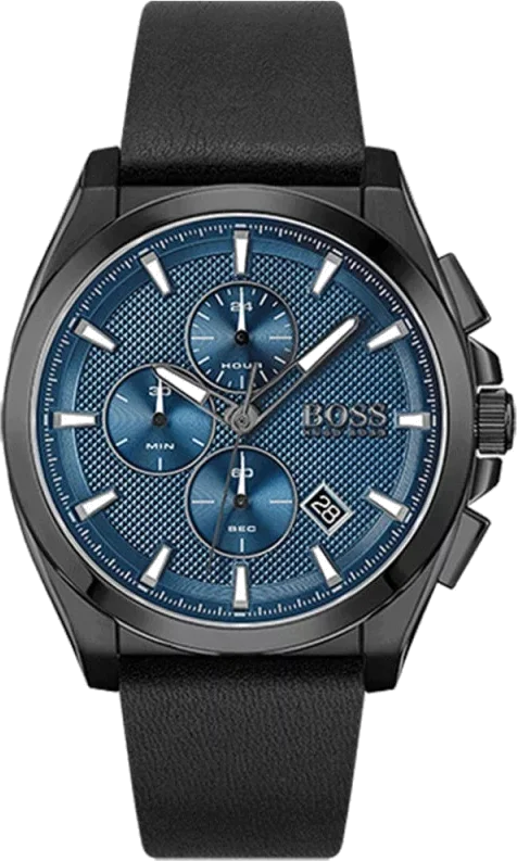 Montre Homme Hugo Boss Grandmaster 1513883 - Chronographe Cadran Bleu, Boîtier Acier & Bracelet Cuir Noir