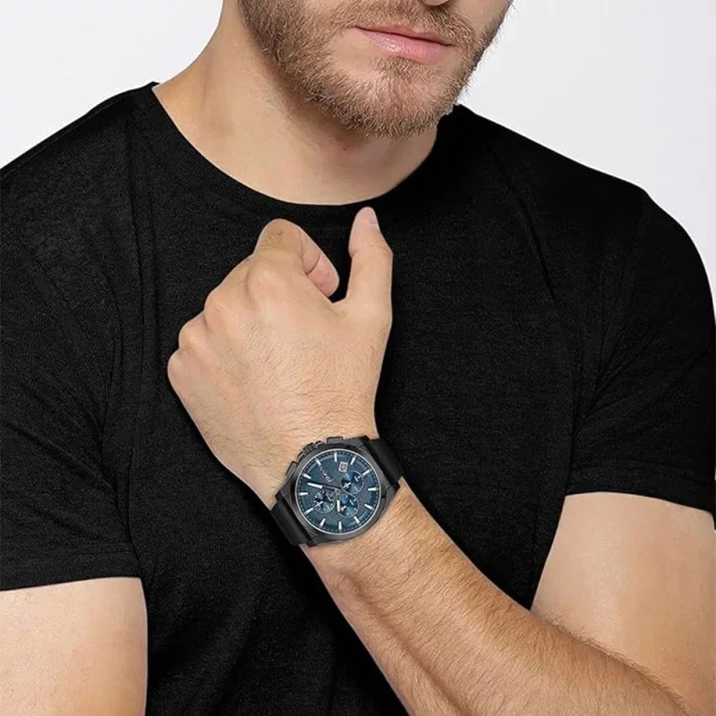 Montre Homme Hugo Boss Grandmaster 1513883 - Chronographe Cadran Bleu, Boîtier Acier & Bracelet Cuir Noir vue 4