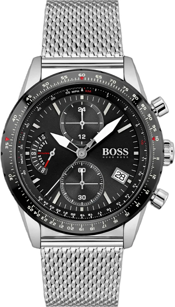 Montre Homme Hugo Boss Pilot Edition 1513886 Chronographe Cadran Noir Boîtier Acier