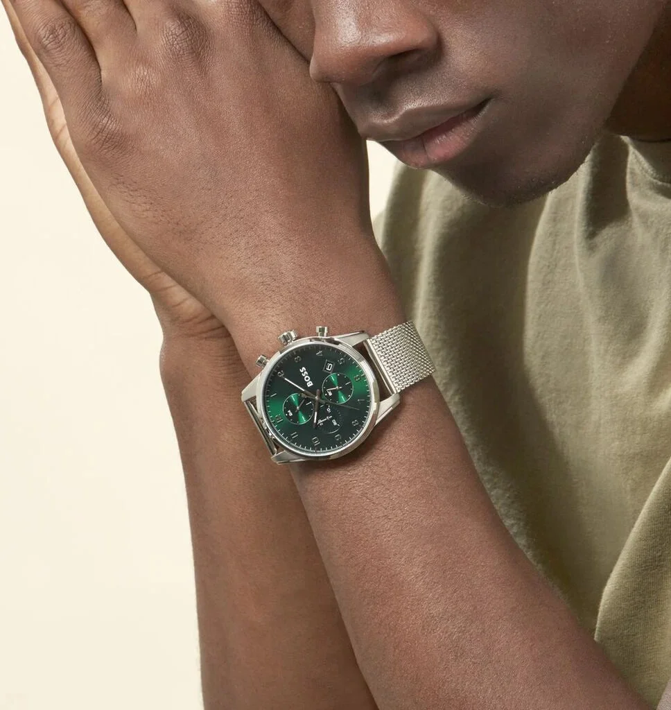 Montre Homme Hugo Boss Skymaster 1513938 - Cadran vert et bracelet maille milanaise argenté vue 4