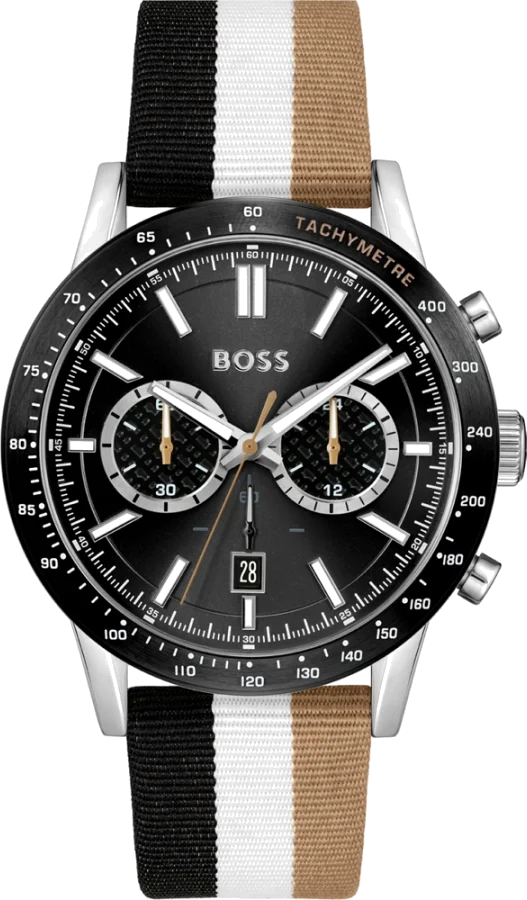 Montre Homme Hugo Boss 1513963 Chronographe Quartz Cadran Noir Bracelet NATO Tricolore