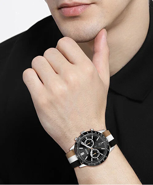 Montre Homme Hugo Boss 1513963 Chronographe Quartz Cadran Noir Bracelet NATO Tricolore vue 4