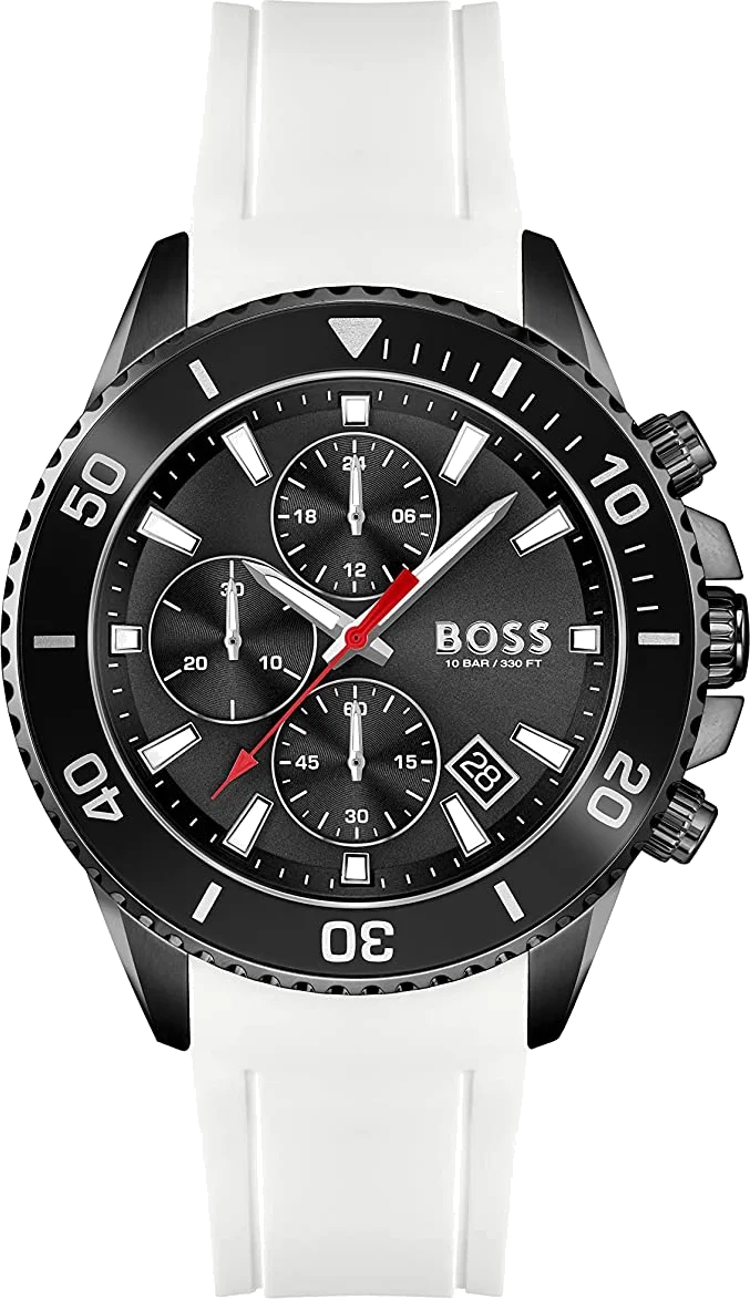 Montre Homme Hugo Boss Admiral 1513966 Cadran Noir Acier Bracelet Silicone Blanc
