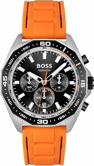Montre Hugo Boss 1513970 Chronographe Homme Acier Noir Bracelet Silicone Orange