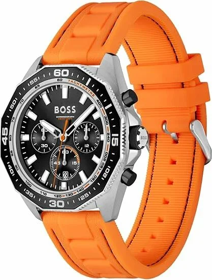 Montre Hugo Boss 1513970 Chronographe Homme Silicone Noir Bracelet Silicone Orange vue 2
