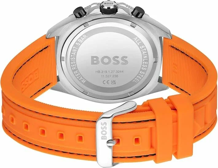 Montre Hugo Boss 1513970 Chronographe Homme Silicone Noir Bracelet Silicone Orange vue 3
