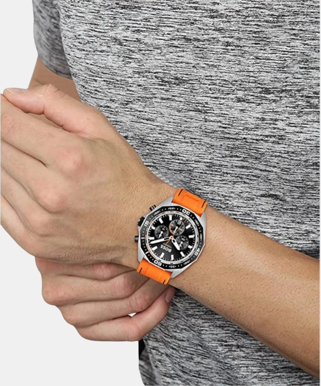 Montre Hugo Boss 1513970 Chronographe Homme Silicone Noir Bracelet Silicone Orange vue 4