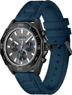 Montre Hugo Boss Homme 1513972 Cadran Noir Bracelet Silicone Bleu vue 2