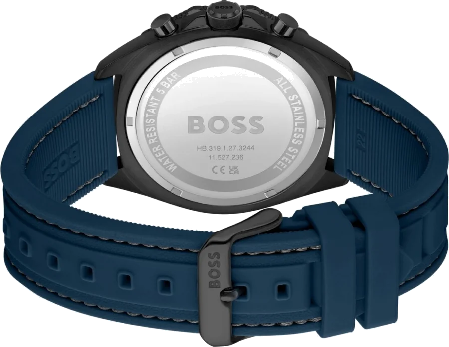 Montre Hugo Boss Homme 1513972 Cadran Noir Bracelet Silicone Bleu vue 3