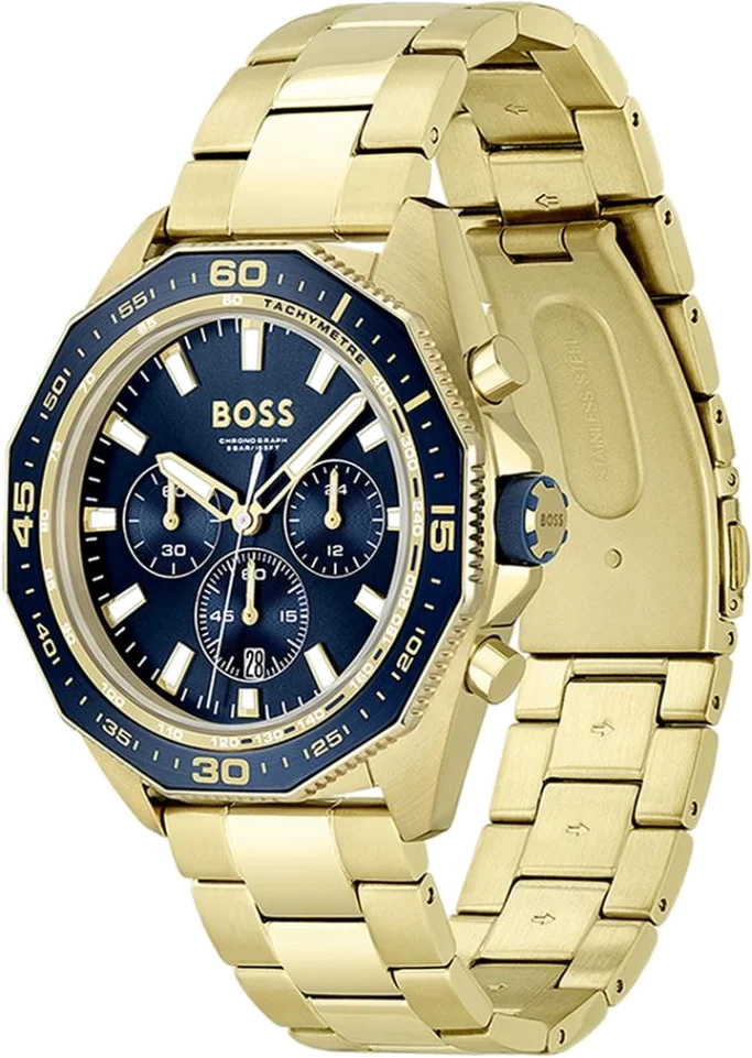 Montre Hugo Boss Energy 1513973 Homme - Cadran Bleu, Bracelet Acier Doré Jaune vue 2