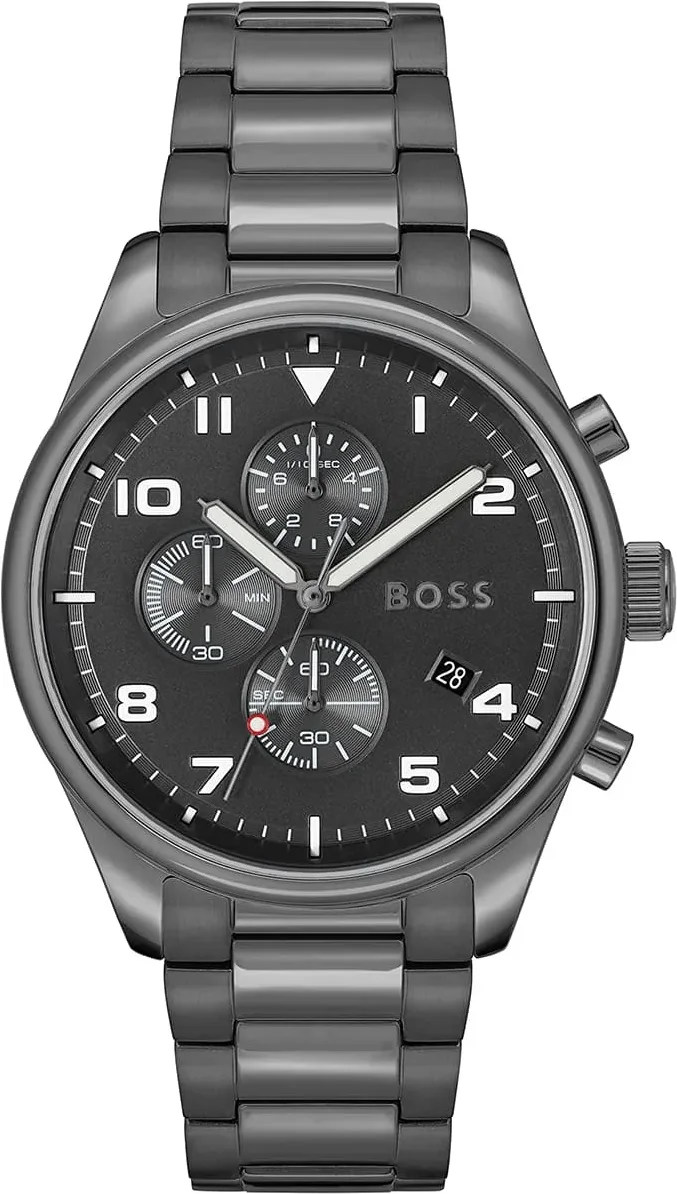 Montre Homme Hugo Boss View 1513991 Chronographe Quartz, Cadran Noir, Bracelet Acier Gris