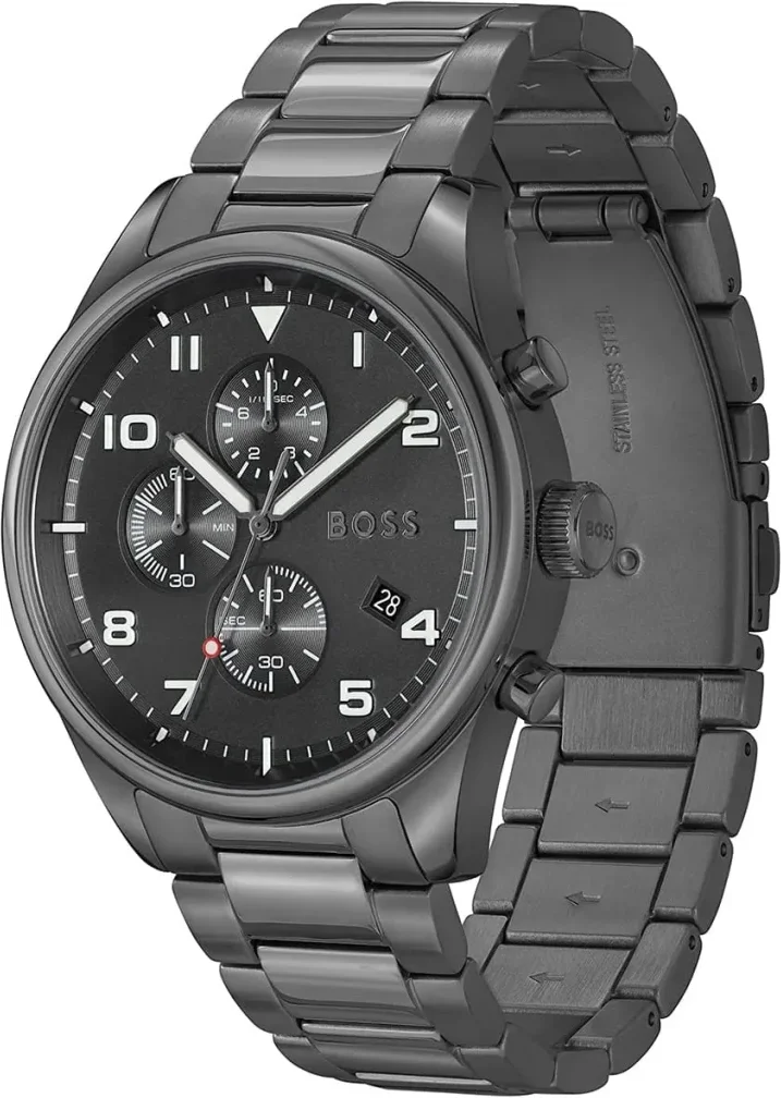 Montre Homme Hugo Boss View 1513991 Chronographe Quartz, Cadran Noir, Bracelet Acier Gris vue 2