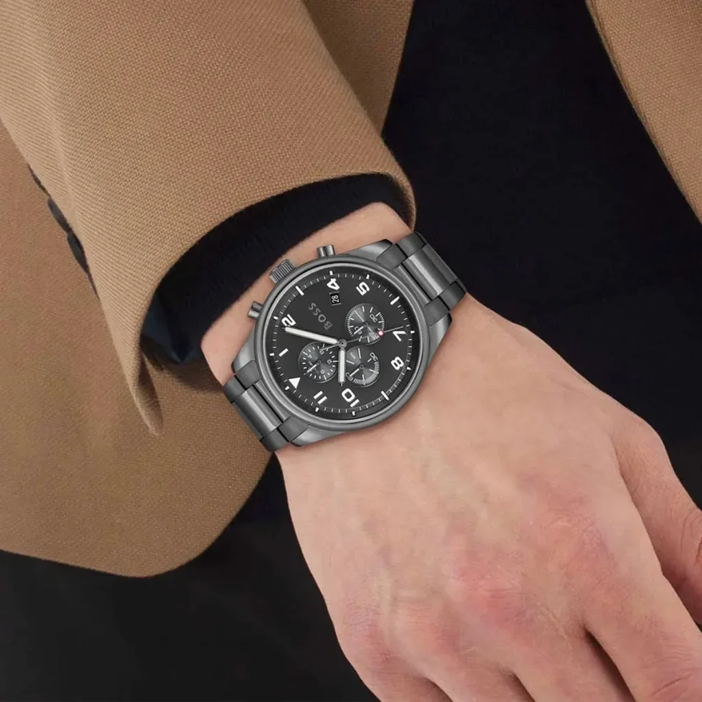 Montre Homme Hugo Boss View 1513991 Chronographe Quartz, Cadran Noir, Bracelet Acier Gris vue 5