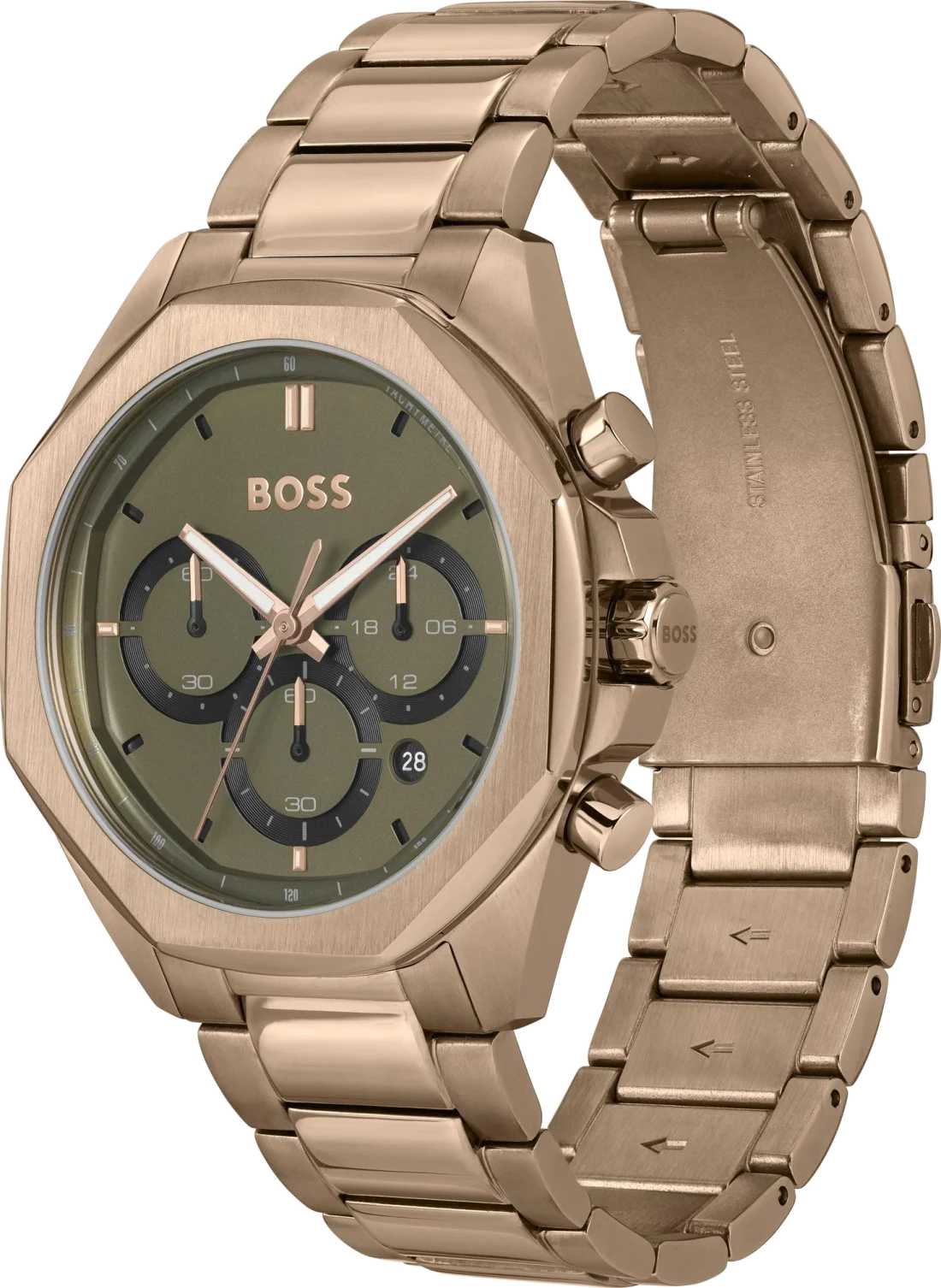 Montre Hugo Boss Cloud Bronze 1514019 pour Homme - Cadran Vert Olive, Bracelet Acier Or Rose vue 2