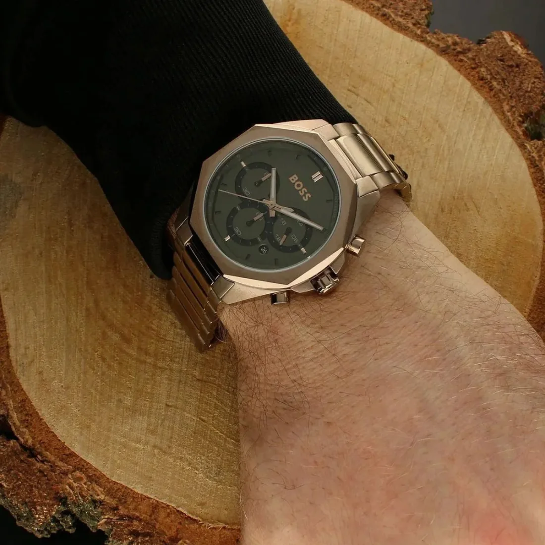 Montre Hugo Boss Cloud Bronze 1514019 pour Homme - Cadran Vert Olive, Bracelet Acier Or Rose vue 4