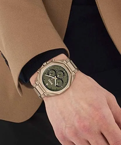 Montre Hugo Boss Cloud Bronze 1514019 pour Homme - Cadran Vert Olive, Bracelet Acier Or Rose vue 5