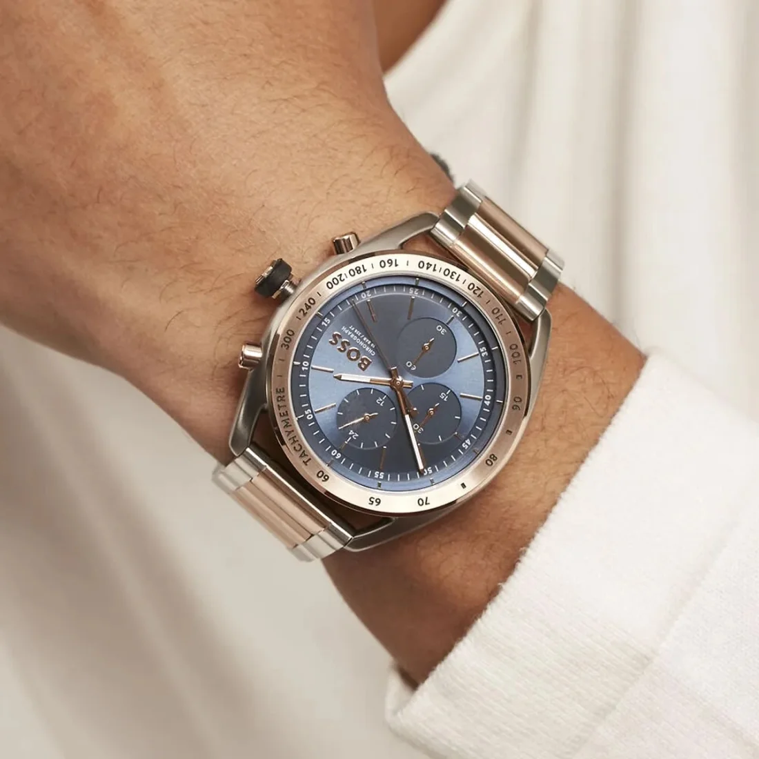 Montre Homme Hugo Boss 1514026 Center Court Acier Bicolore Argent et Or Rose vue 5