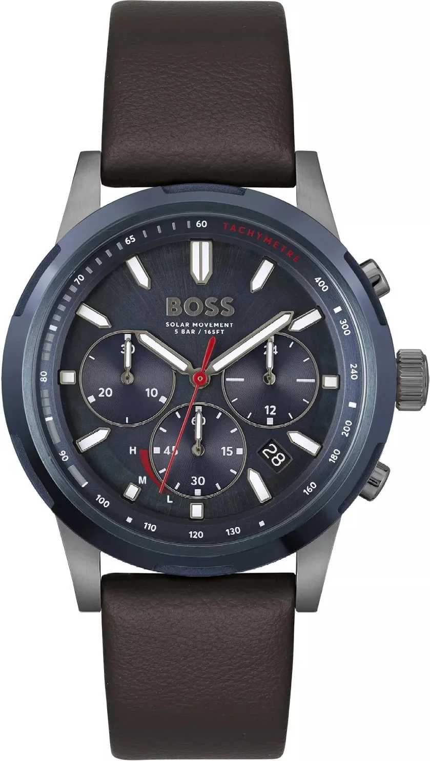 Montre Homme Hugo Boss 1514030 - Boîtier Acier Bicolore, Cadran Bleu Nuit, Bracelet Cuir Marron