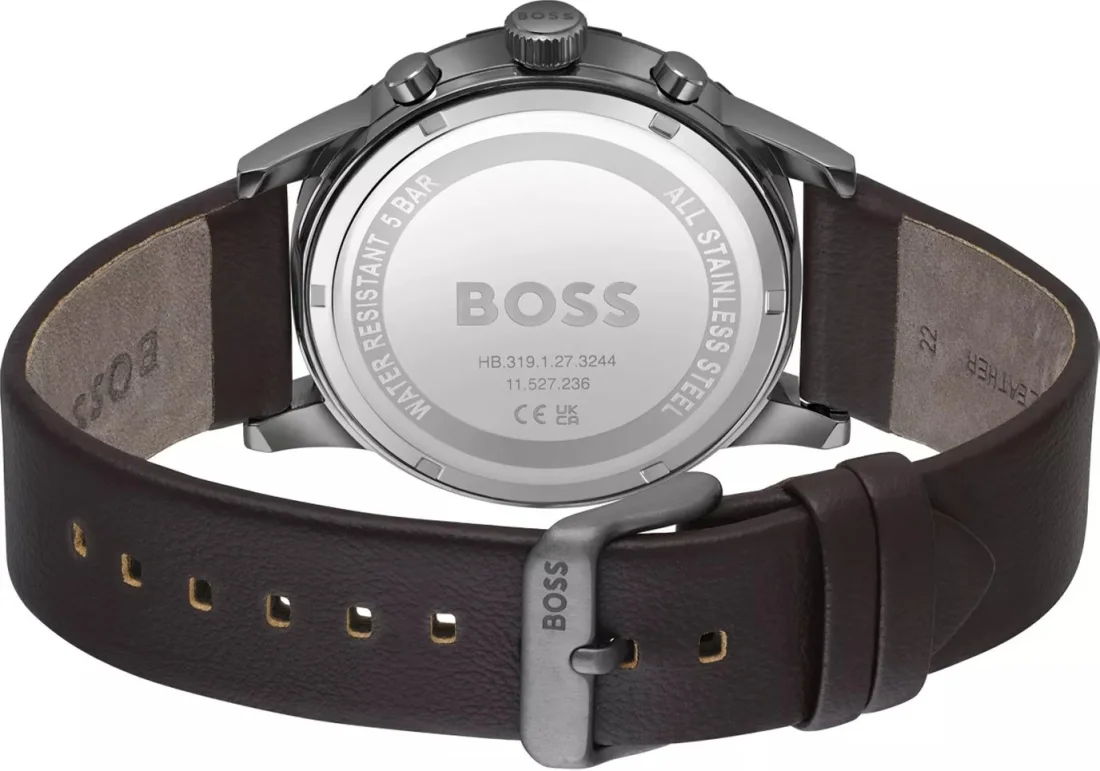 Montre Homme Hugo Boss 1514030 - Boîtier Acier Bicolore, Cadran Bleu Nuit, Bracelet Cuir Marron vue 3