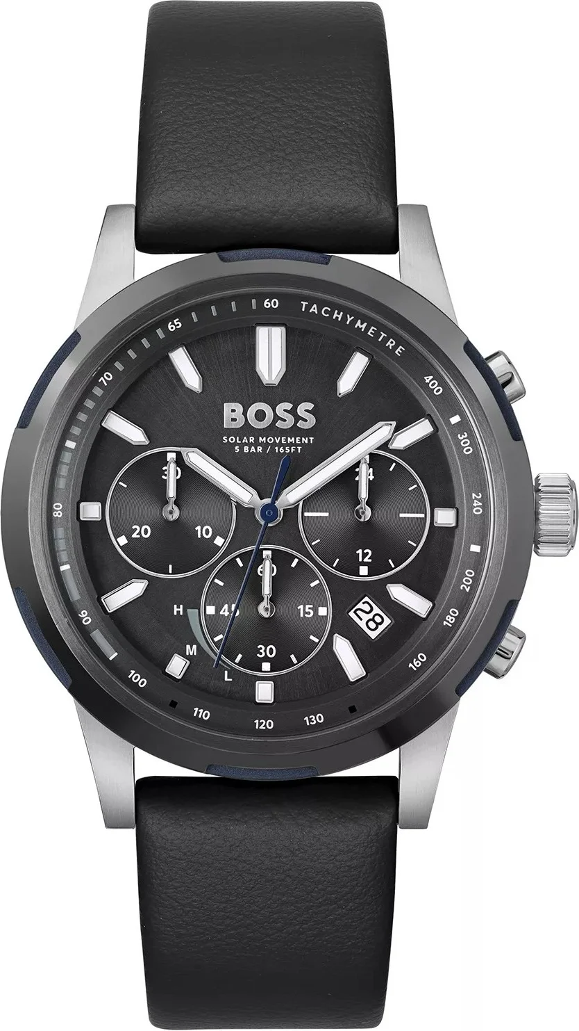 Montre Hugo Boss Homme 1514031 Acier Poli Bicolore Cadran Noir Bracelet Cuir