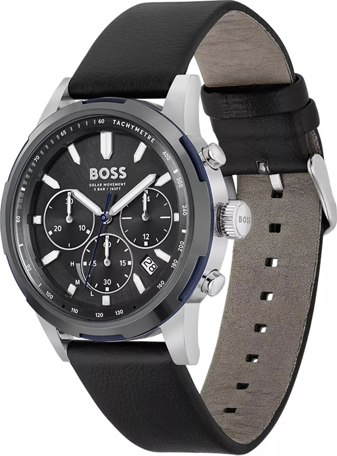 Montre Hugo Boss Homme 1514031 Acier Poli Bicolore Cadran Noir Bracelet Cuir vue 2