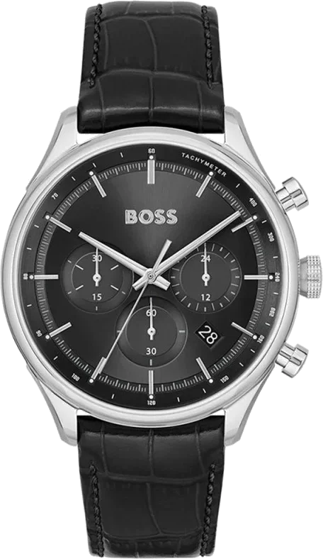 Montre Homme Hugo Boss Sport Lux Gregor 1514049 Cadran Noir Bracelet Cuir Noir