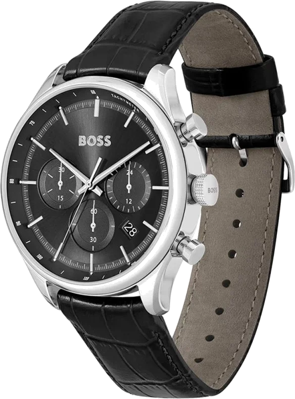 Montre Homme Hugo Boss Sport Lux Gregor 1514049 Cadran Noir Bracelet Cuir Noir vue 2