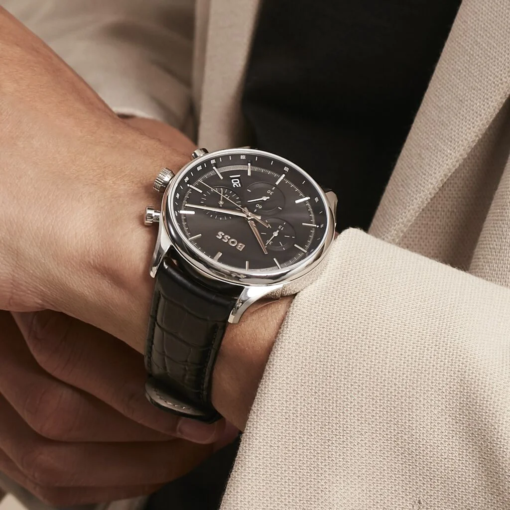 Montre Homme Hugo Boss Sport Lux Gregor 1514049 Cadran Noir Bracelet Cuir Noir vue 4