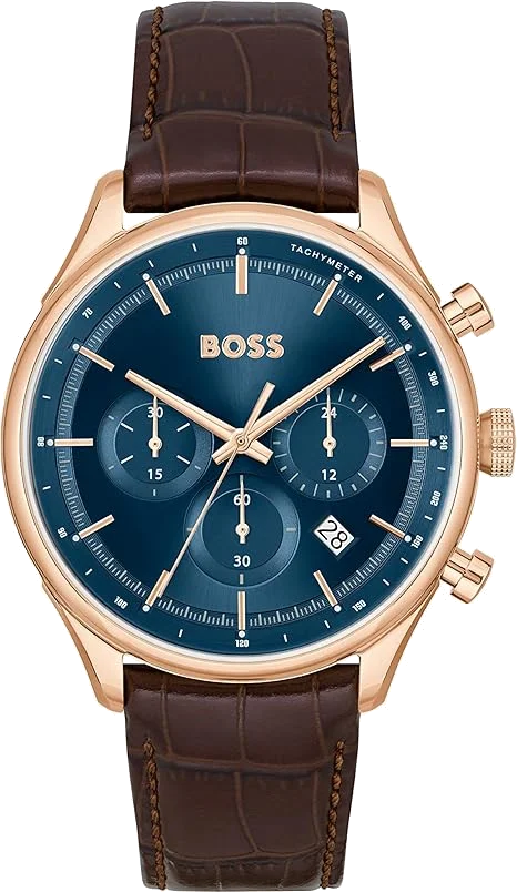 Montre Hugo Boss Sport Lux Gregor 1514050 pour Homme - Cadran Bleu, Bracelet Cuir Marron
