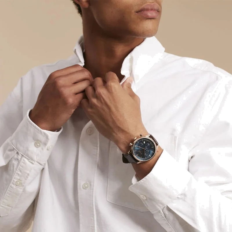 Montre Hugo Boss Sport Lux Gregor 1514050 pour Homme - Cadran Bleu, Bracelet Cuir Marron vue 5