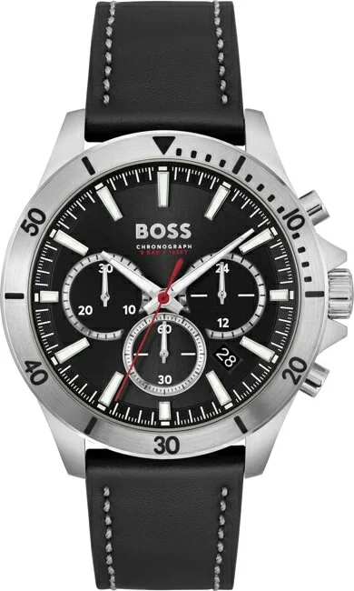 Montre Homme Hugo Boss Troper 1514055 - Cadran noir multifonctions, bracelet cuir noir