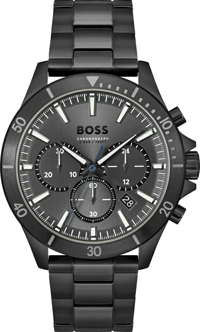 Montre Homme Hugo Boss Troper 1514058, boîtier et bracelet acier noir, cadran multifonctions