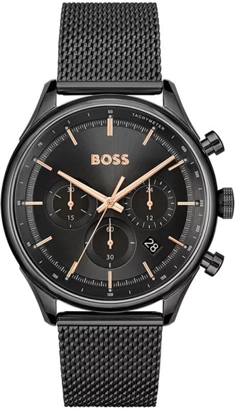 Montre Hugo Boss Gregor 1514065 pour Homme - Cadran noir, bracelet acier maille milanaise