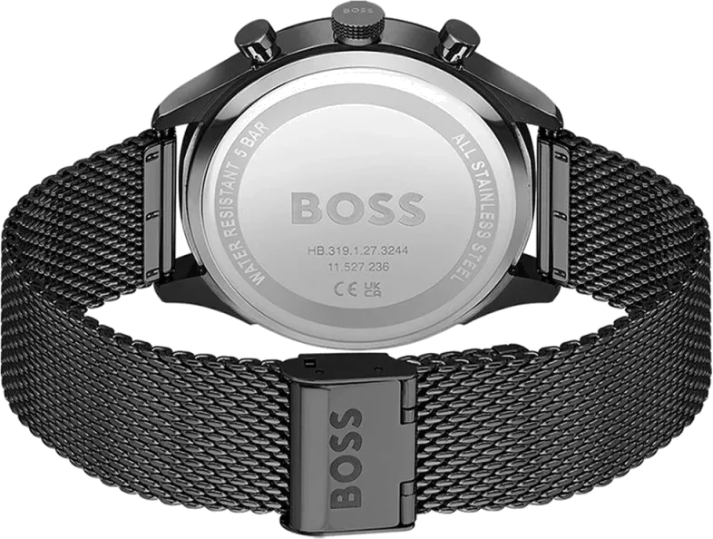 Montre Hugo Boss Gregor 1514065 pour Homme - Cadran noir, bracelet acier maille milanaise vue 3