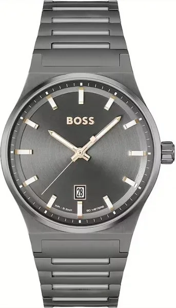 Montre Homme Hugo Boss Candor 1514078 Acier Brossé Noir Cadran Gris Fumé