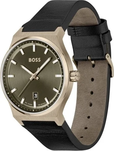 Montre Hugo Boss 1514080 Candor Homme - Boîtier Bronze, Cadran Vert, Bracelet Cuir Noir vue 2