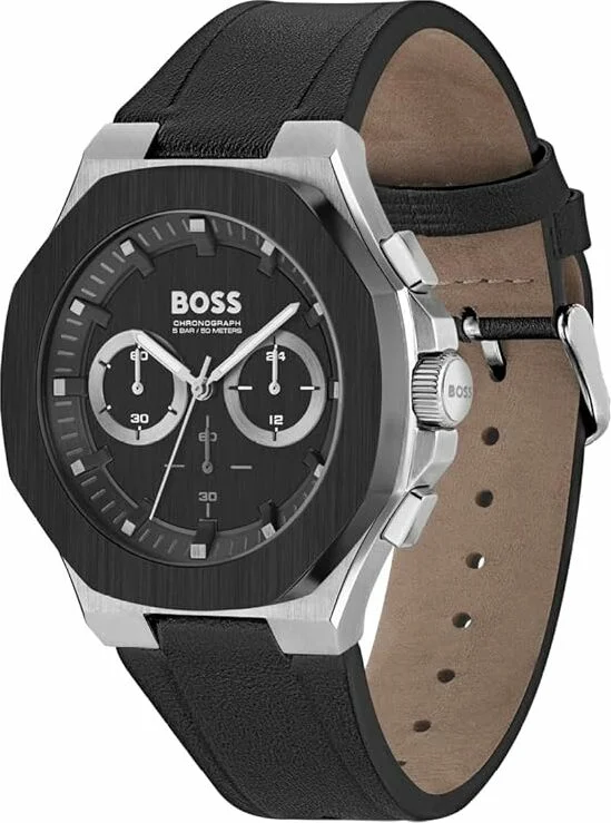 Montre Homme Hugo Boss 1514085 Chronographe Cadran Noir Bracelet Cuir vue 2
