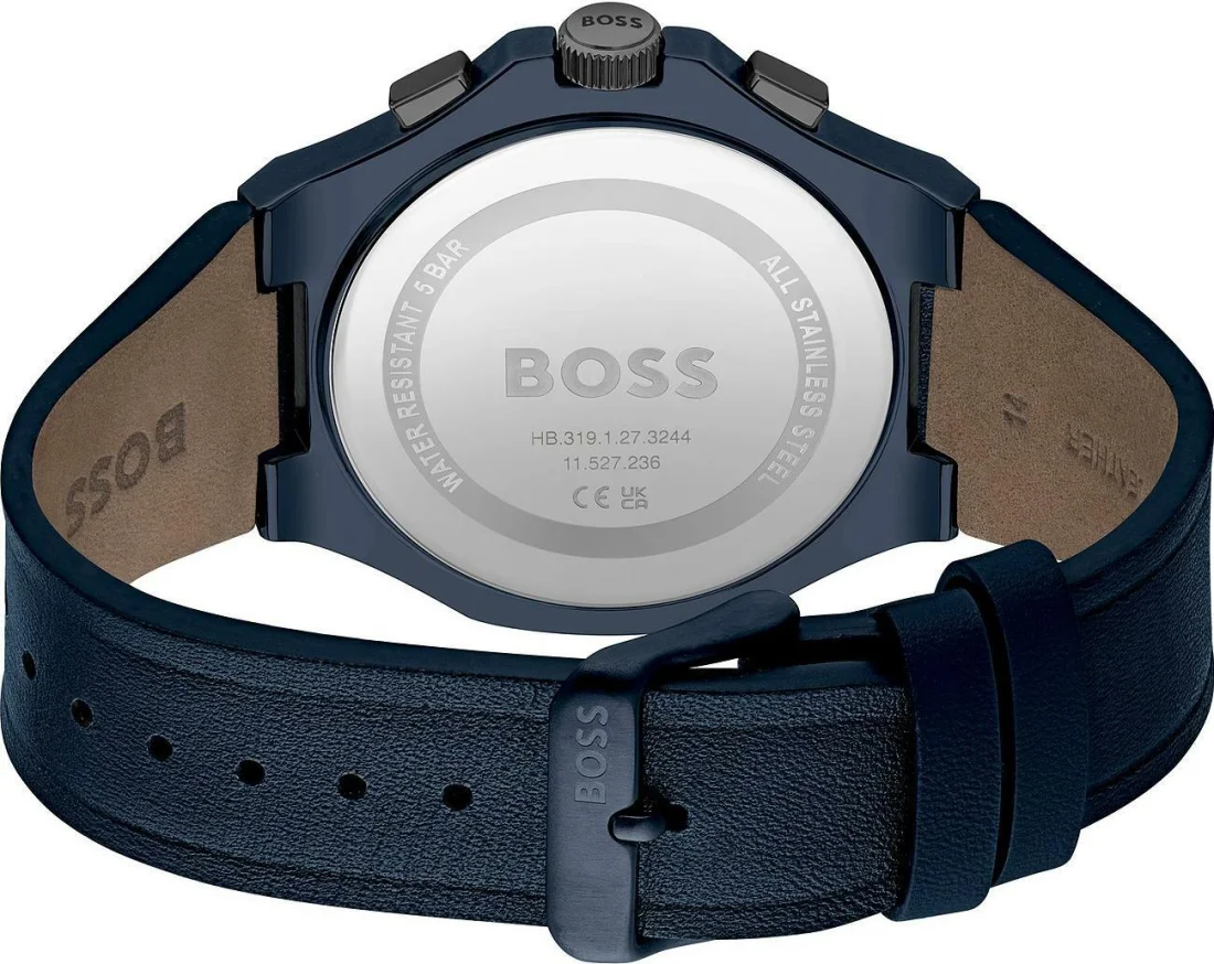 Montre Homme Hugo Boss 1514086 Chronographe Quartz Boîtier Acier Bleu Cadran Noir Bracelet Cuir vue 3