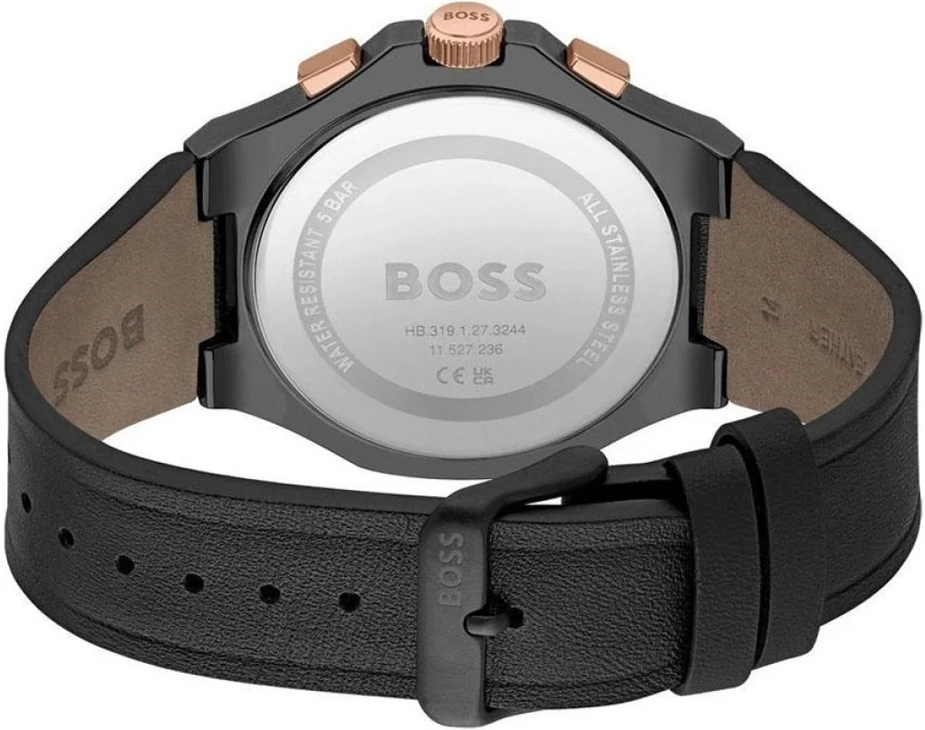 Montre Hugo Boss 1514089 Homme - Chronographe Quartz Acier Noir & Or Rose, Cadran 44mm, Bracelet Cuir Noir vue 3