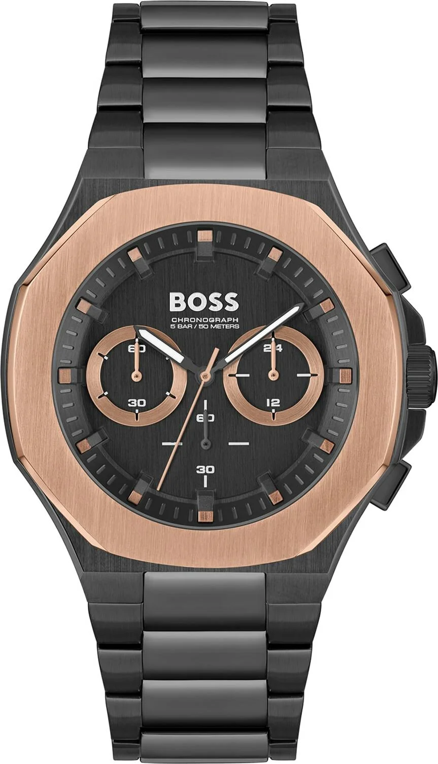 Montre Homme Hugo Boss 1514090, Boîtier Acier Noir Brossé 44mm, Cadran Bronze