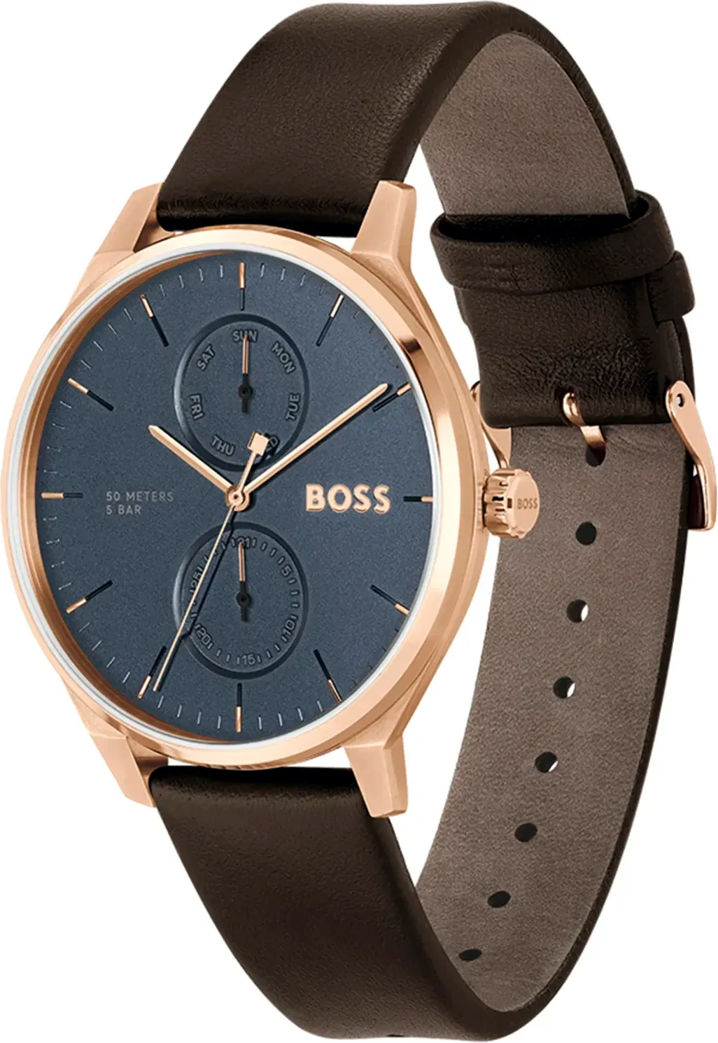 Montre Homme Hugo Boss 1514103 Tyler - Boîtier Or Rose, Cadran Bleu, Bracelet Cuir Marron vue 2
