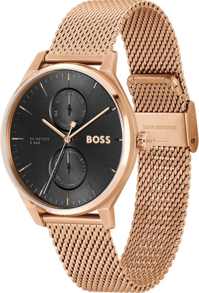 Montre Homme Hugo Boss 1514104 Tyler - Boîtier Or Rose, Cadran Noir, Bracelet Acier Maille Milanaise vue 2