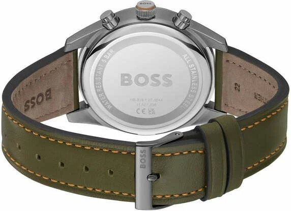 Montre Homme Hugo Boss 1514148 Skytraveller Chronographe Cadran Noir Acier Bracelet Cuir Kaki vue 3