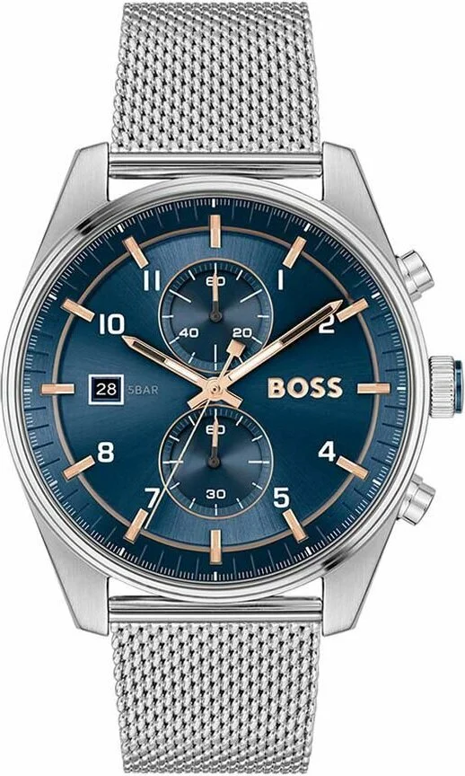 Montre Homme Hugo Boss Skytraveller 1514149, Boîtier Acier Argenté, Cadran Bleu
