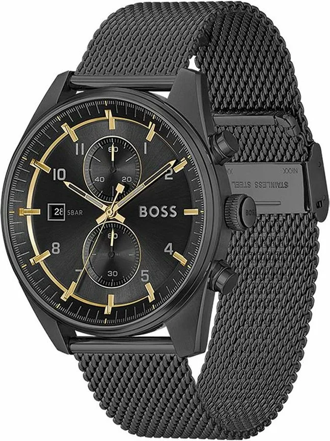 Montre Hugo Boss 1514150 Chronographe Homme Acier Noir Maille Milanaise vue 2