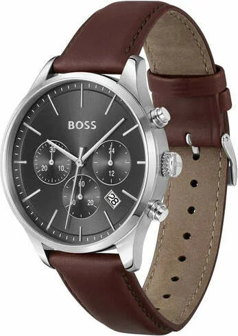 Montre Homme Hugo Boss 1514155 Quartz - Boîtier Acier 42mm, Cadran Gris Anthracite, Bracelet Cuir Marron vue 2